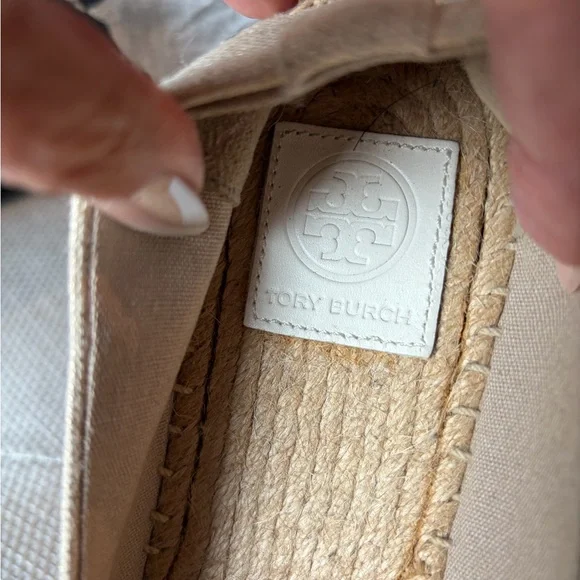 Tory Burch Neutral Beige Canvas Espadrille Flats with Logo - Picture 4 of 8